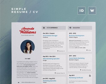 Simple Resume/Cv Volume 3 | Word and Indesign Template | Professional and Creative Cv Resume Design | Instant Digital Download