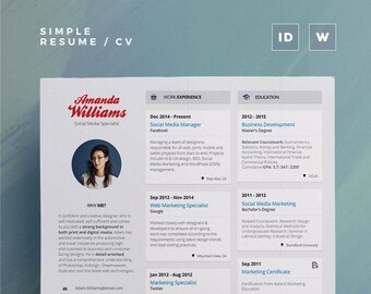 Resume/cv Template emma Word and Indesign - Etsy