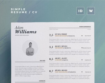 Simple Resume/Cv Volume 9 | Word and Indesign Template | Professional and Creative CV Resume Design | Instant Digital Download