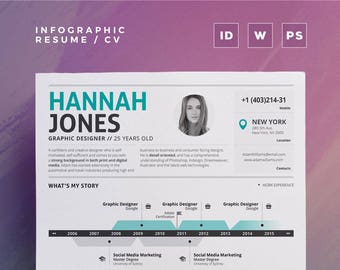 Infographic Resume Vol.2 | Word, Indesign and Photoshop Template | Professional and Creative Cv Resume Design | Instant Digital Download