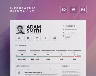 Infographic Resume/Cv Volume 9 | 2 Pages Word and Indesign Template | Professional and Creative Cv Resume Design | Instant Digital Download