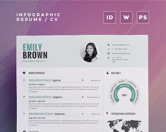 Infographic Resume Vol.1 | Word, Indesign and Photoshop Template | Professional and Creative Cv Resume Design | Instant Digital Download