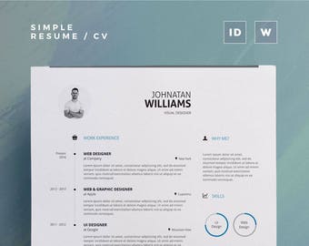 Simple Resume/Cv Volume 1 | Word and Indesign Template | Professional and Creative Cv Resume Design + Cover Letter Instant Digital Download