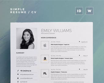 Proste CV/objętość CV 7 | Szablon programu Word i InDesign | Profesjonalne i kreatywne CV Design | Instant Digital Download