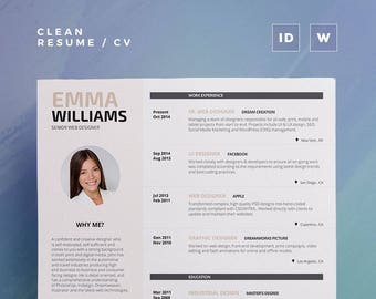 Resume/Cv Template "Emma" | Word and Indesign Template | Professional and Creative Resume Design + Cover Letter | Instant Digital Download