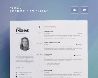 Clean Resume/Cv "Lisa" | Word and Indesign Template | Professional and Creative Cv Resume Design + Cover Letter | Instant Digital Download