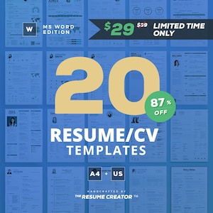 All-in-One Bundle Word Edition 20 Word Resume Templates Professional and Creative Cv Resume Designs Instant Digital Download image 1