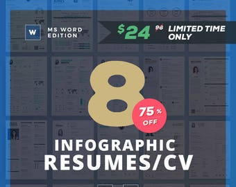 Infographic Bundle - Word Edition | 8 Word Resume Templates | Professional and Creative Cv Resume Designs | Instant Digital Download