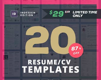 All-in-One Bundle - Indesign Edition | 20 Indesign Resume Templates | Professional and Creative Cv Resume Designs | Instant Digital Download