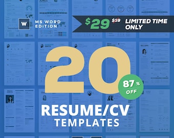 All-in-One Bundle - Word Edition | 20 Word Resume Templates | Professional and Creative Cv Resume Designs | Instant Digital Download