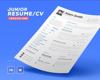 Resume Template for Juniors | Word and Indesign Template | Professional and Creative Cv Resume Design + Cover Letter