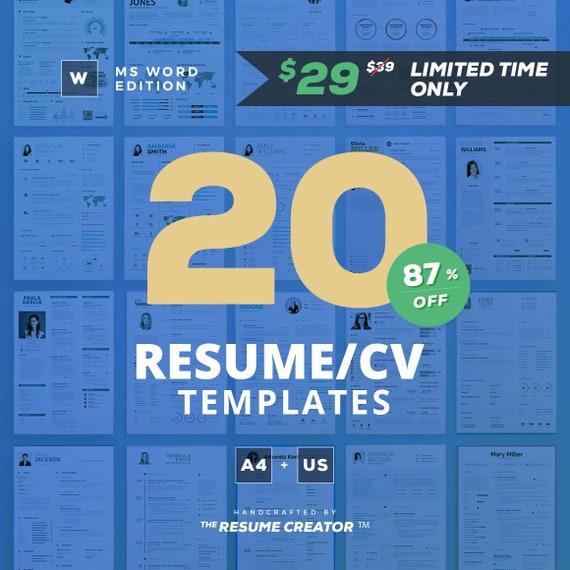 All-in-One Bundle - Word Edition | 20 Word Resume Templates | Professional and Creative Cv Resume Designs | Instant Digital Download