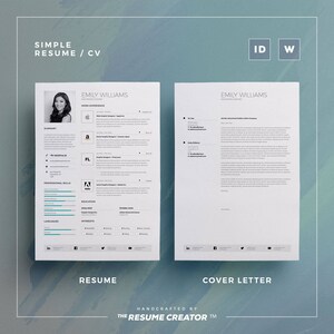 Simple Resume/Cv Volume 7 Word and Indesign Template Professional and Creative Cv Resume Design Instant Digital Download image 2