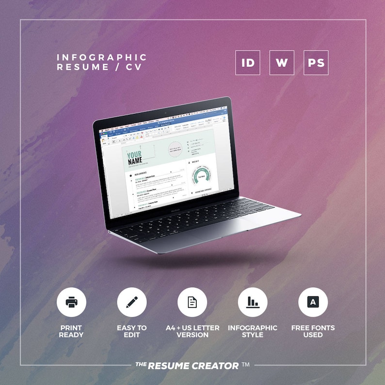 Infographic Resume Vol.1 Word, Indesign and Photoshop Template Professional and Creative Cv Resume Design Instant Digital Download image 3