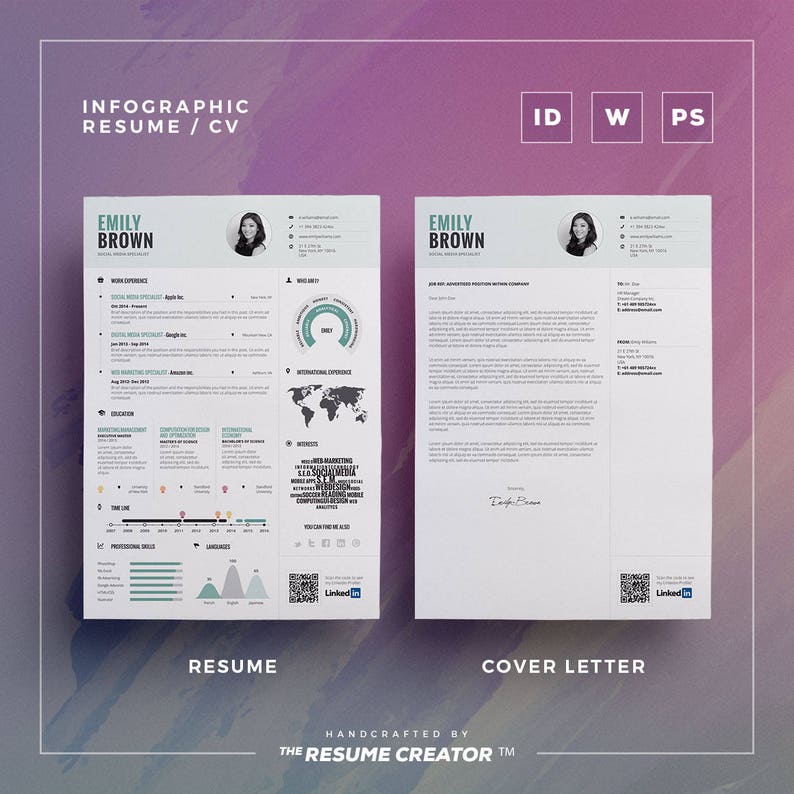 Infographic Resume Vol.1 Word, Indesign and Photoshop Template Professional and Creative Cv Resume Design Instant Digital Download image 2