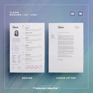Clean Resume/Cv Lisa Word and Indesign Template Professional and Creative Cv Resume Design Cover Letter Instant Digital Download image 2