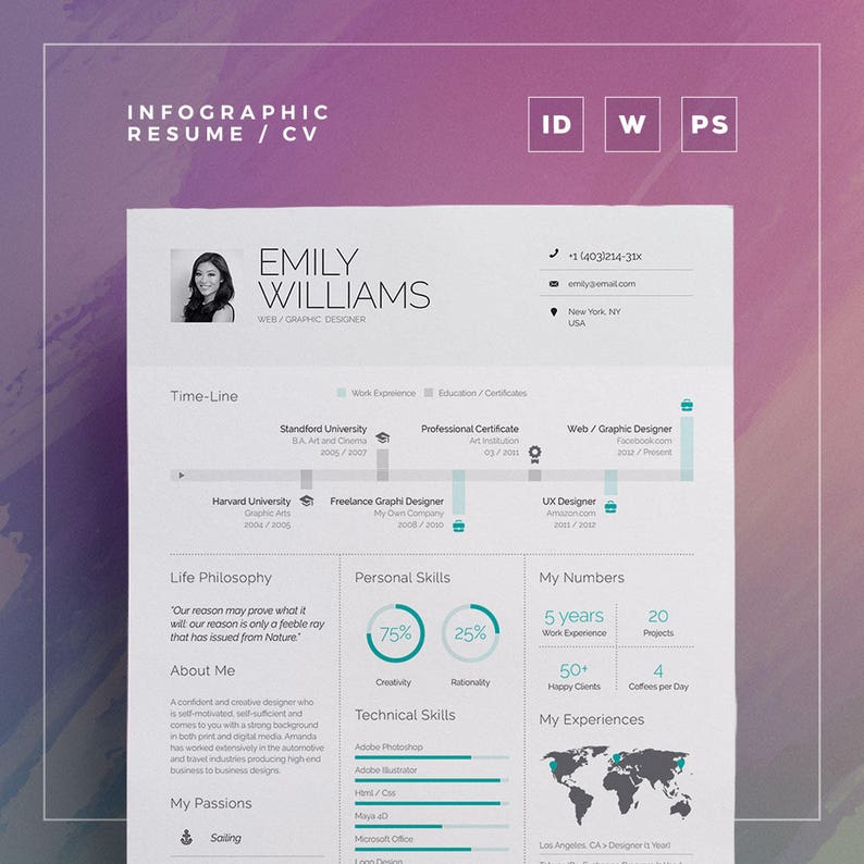 Infographic Resume/Cv Volume 8 Single Page Photoshop, Word and Indesign Template Professional and Creative Cv Resume Design image 1