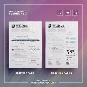 Infographic Resume/Cv Volume 5 2 Pages Word and Indesign Template Professional and Creative Cv Resume Design Instant Digital Download image 2