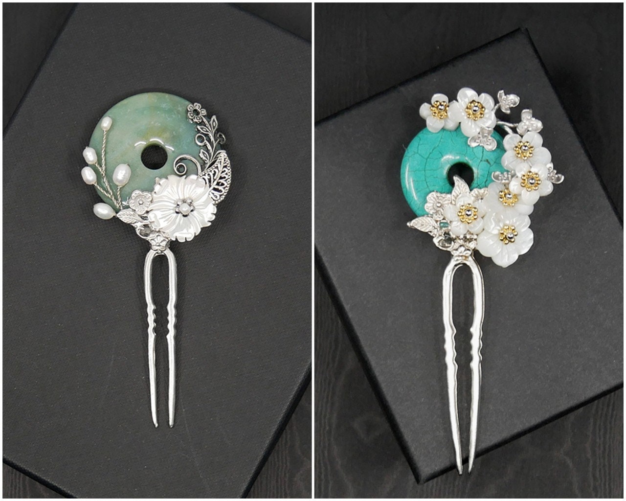 Korean Jade Hair Pins for Women Vintage Metal Hair Accessories Etsy