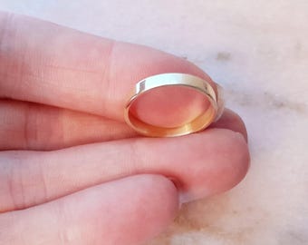 Brass ring, gold-plated, band, wedding ring, simple, unisex gift for men and women