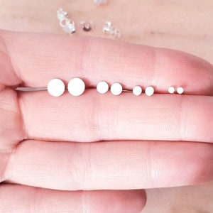 Sterling Silver 925 or Gold Plated Earrings -- Studs with 2mm, 3mm, 4mm, and 6mm spade-shaped studs - mini sterling silver discs