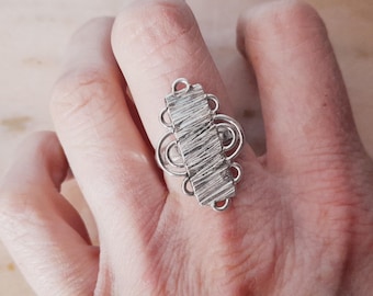 Women's original rustic ethnic silver ring, solid 925 hammered, unique, oxidized, rectangular, round, geometric, minimalist design, handmade