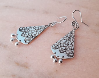 Boucles d'oreilles argent massif 925 bohèmes ethnique