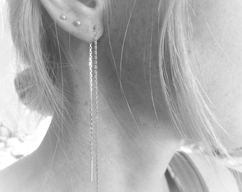 Boucles traversantes d'oreilles x2 argent massif chaine 925 à enfiler (personnalisable)