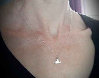 Collier argent massif 925 oiseau (chaine +pendentif) colombe, nuage, feuille, escargot, cactus, peace and love, CADEAU personnalisé