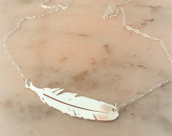 Collier plume argent 925, style bohème chic *léger*doux*discret*