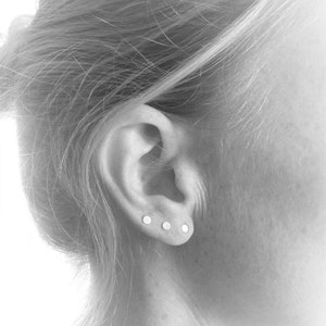 Boucles d'Oreilles Argent Massif 925 ou plaqué OR PUCES plateau 2mm 3mm 4mm 6mm mini disque image 2