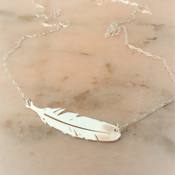 Collier plume argent 925, style bohème chic *léger*doux*discret*