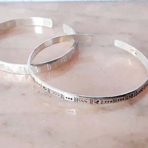 Men's hammered silver or ethnic bracelet, adjustable half bangle 925 (UNISEX) ethnic, adjustable, open, simple, classic, hammered bangle, GIFT