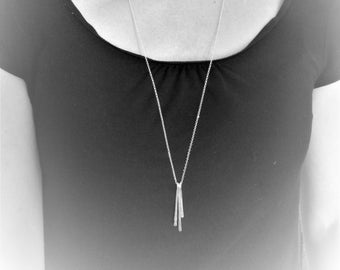 Collier argent 925 minimaliste Sautoir frange,barre,design,breloque,longueur au choix,moderne,femme,géométrique