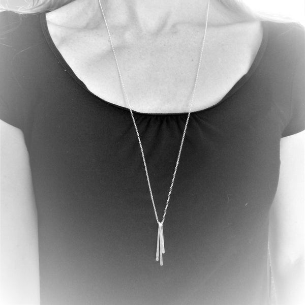 Collier argent 925 minimaliste Sautoir frange,barre,design,breloque,longueur au choix,moderne,femme,géométrique