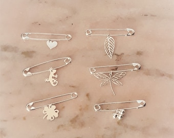 Personalized 925 silver safety pin brooch, pendants to personalize (pin system) GIFT