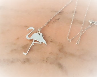 Collier argent massif 925 flamant rose, oiseau (chaine +pendentif) *cadeau*