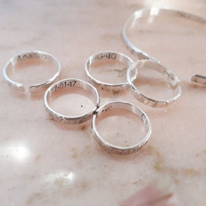 Adjustable hammered silver ring 925, UNISEX, customizable, ENGRAVING OPTION, ring, man, rustic, viking, adjustable, open, hammered bangle, gift image 2