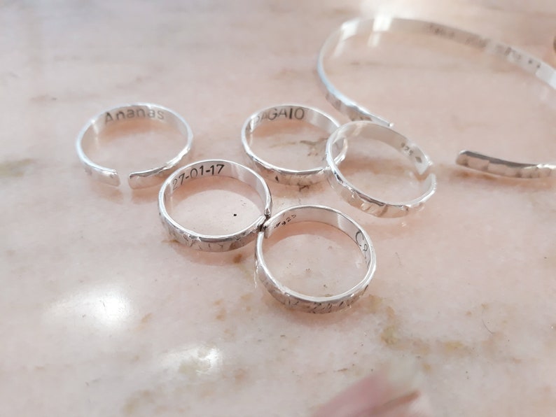 Adjustable hammered silver ring 925, UNISEX, customizable, ENGRAVING OPTION, ring, man, rustic, viking, adjustable, open, hammered bangle, gift image 2