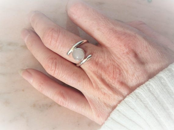 Bague Jonc Argent Massif 925 Avec Pierre Bleue - Taille 58, Anneau Créateur