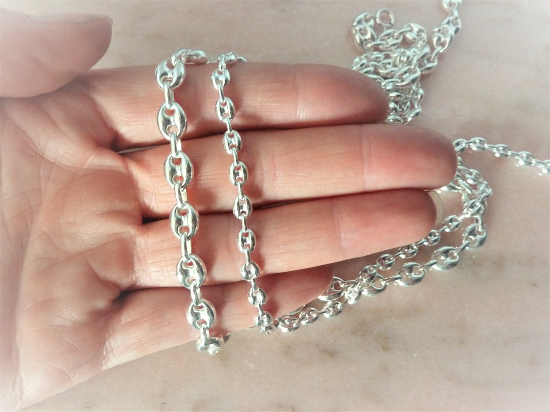 Chaine Grain de café homme/femme LONGUEUR AU CHOIX grosse chaîne argent 925  (poinçon) Canada