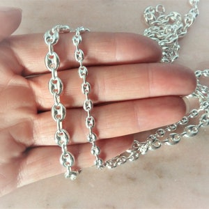 Coffee bean chain for men/women LENGTH OF YOUR CHOICE large 925 silver chain (hallmark)