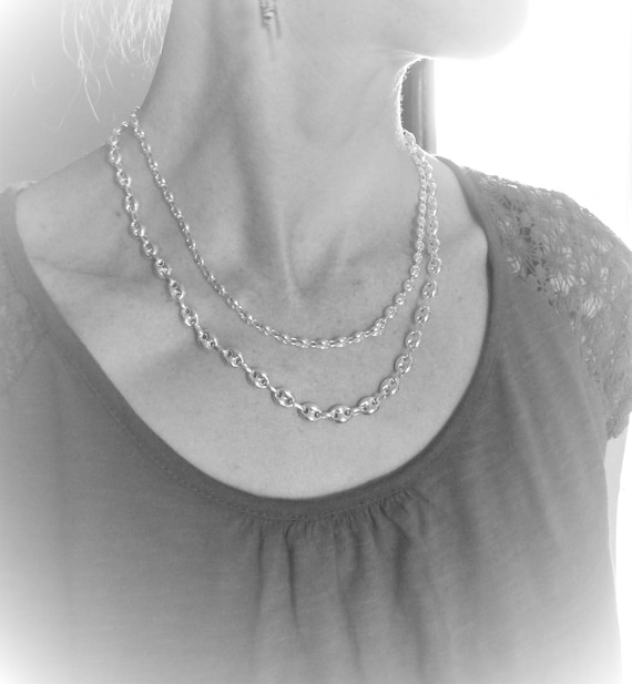 Chaîne Grain De Café Argent 925 Rhodié - 55 Cm X 8 Mm - Bijouxia Neuve Avec étiquettes