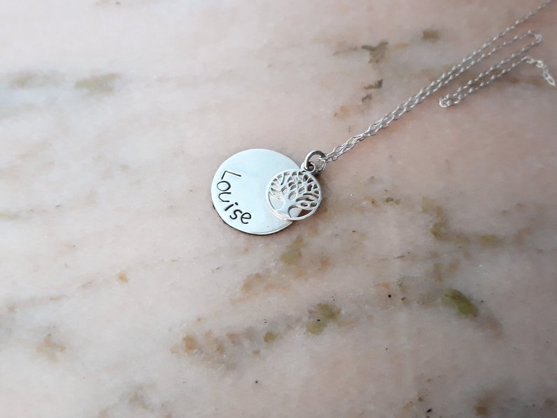 Collier personnalisé prénom argent massif médaille porte bonheur cadeau personnalisé, cadeau baptème image 1