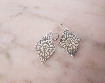 Boucles d'oreilles argent massif 925 ethnique *maya/mandala* boheme