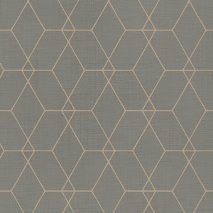 Hexagon Geometric Art Deco Lines Wallpaper, Dark Olive, Wallpaper