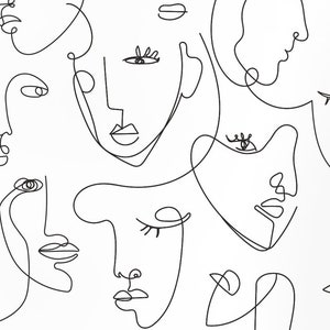 Minimalist Faces Line Art Black , Wallpaper