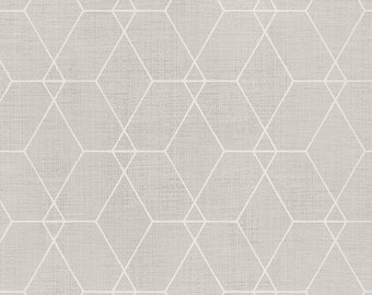 Hexagon Geometric Art Deco Lines Wallpaper, Warm Grey, Peel and Stick Wallpaper