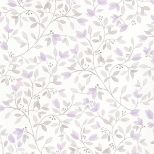 Floral Vines Watercolor Wallpaper, Purple Grey, Wallpaper