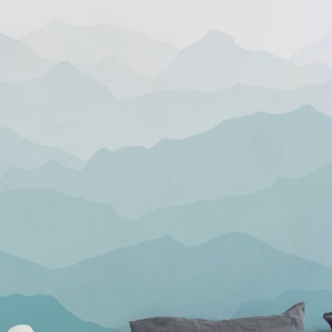 Mountain Mural Wallpaper, Grayish Mint, Winter Mountain Mural, Ombre Mountain Extra Large Wall Art,  Wall Mural